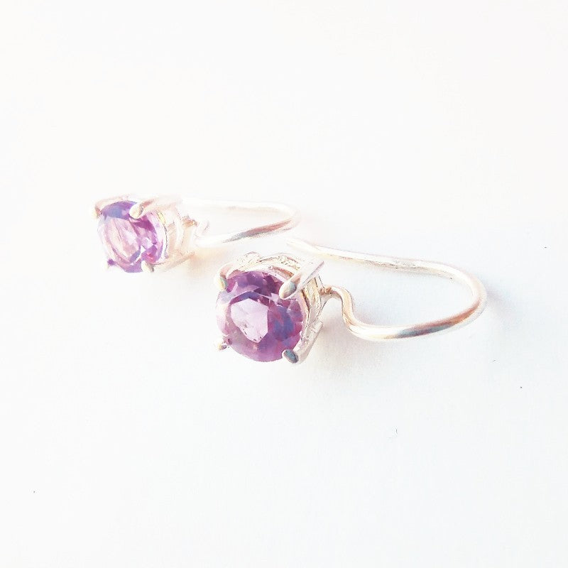 Sterling Silver Round Amethyst Drop Earrings