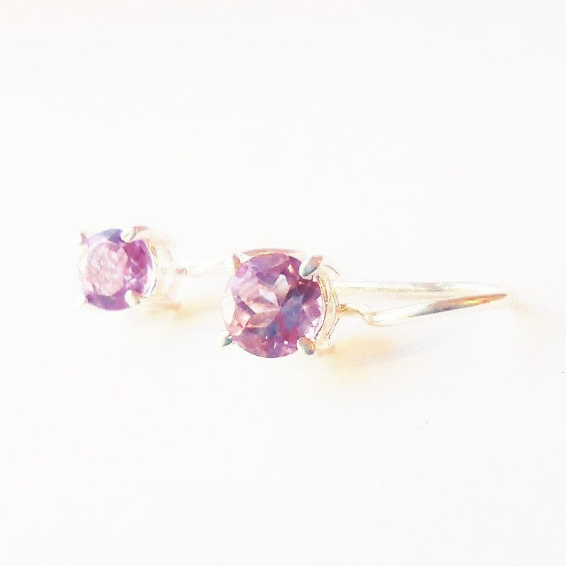 Sterling Silver Round Amethyst Drop Earrings