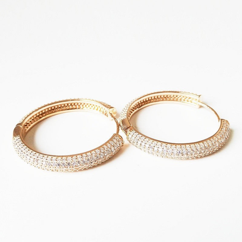 Sterling Silver Rose Gold Plated CZ Hoops