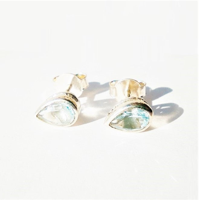 Sterling Silver Teardrop Blue Topaz Studs