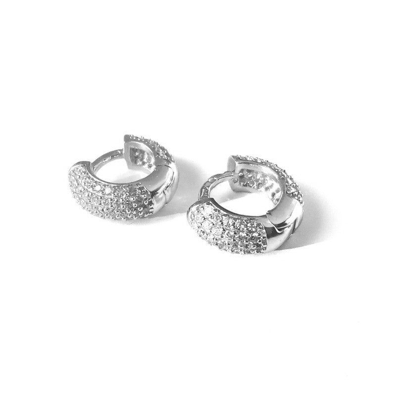 Sterling Silver Rhodium Plated 12 mm CZ Hoops