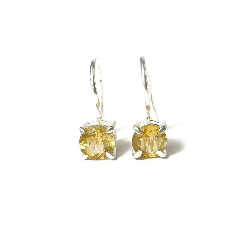 Sterling Silver Round Citrine Drop Earrings