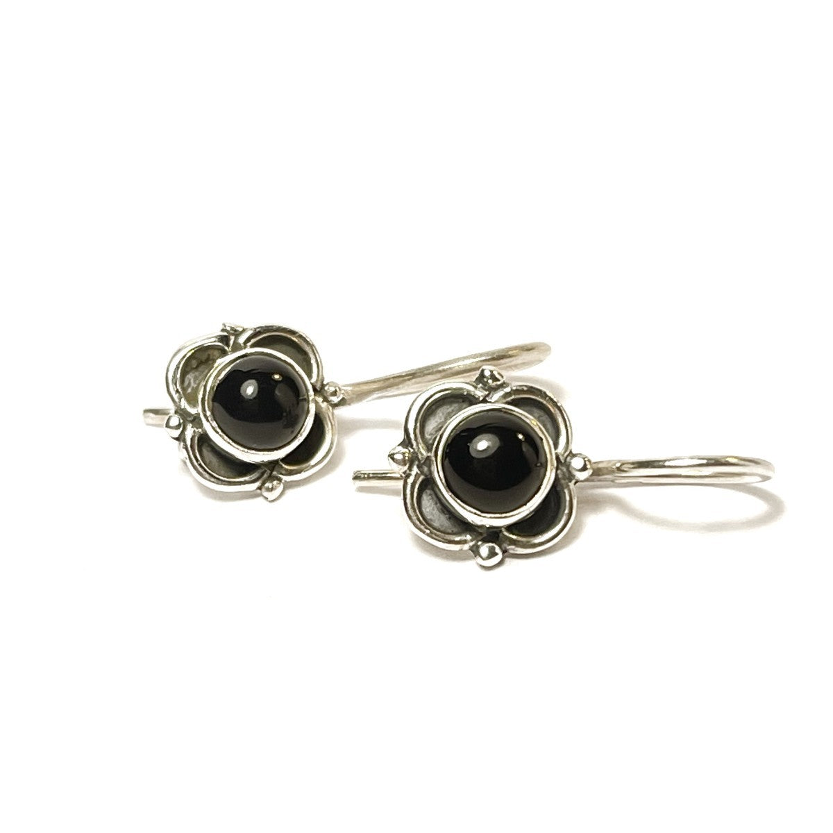 Sterling Silver Black Onyx Flower Earrings
