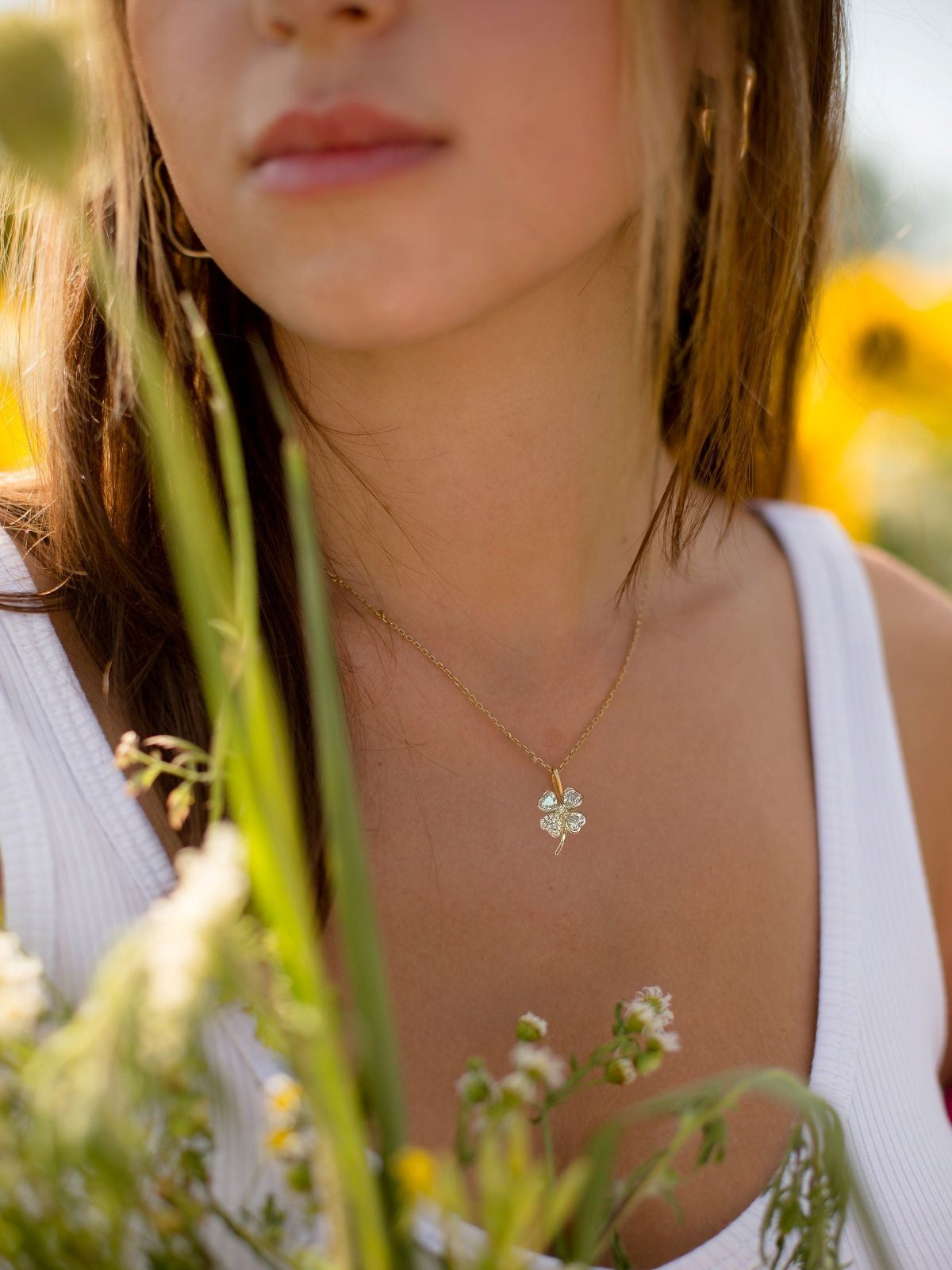 Sterling Silver Gold Plated CZ Clover Necklace
