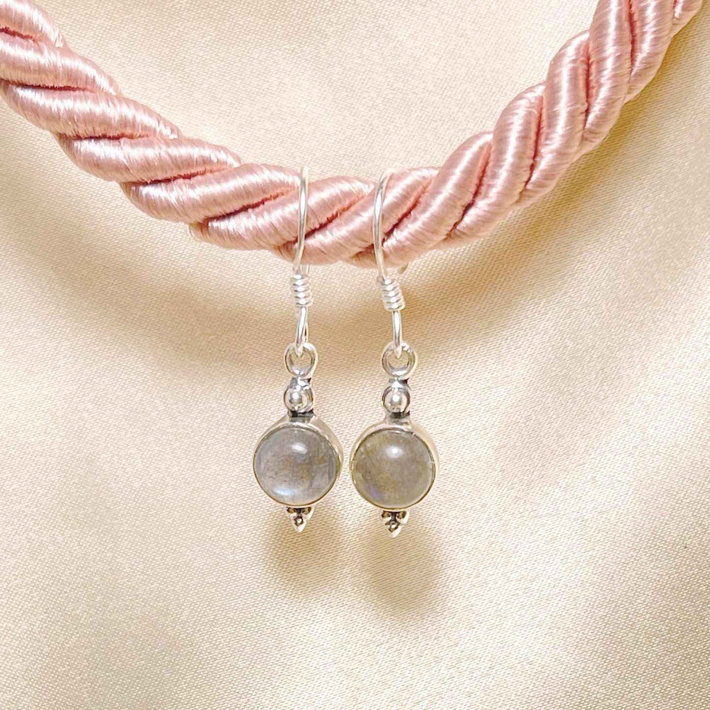 Sterling Silver Round Labradorite Drop Earrings
