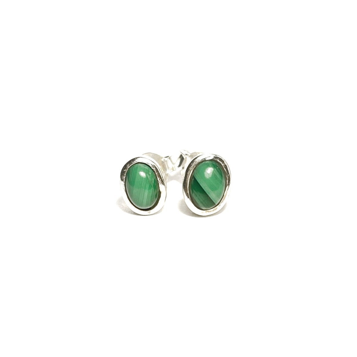 Sterling Silver Oval Malachite Studs