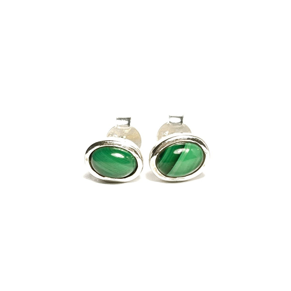 Sterling Silver Oval Malachite Studs