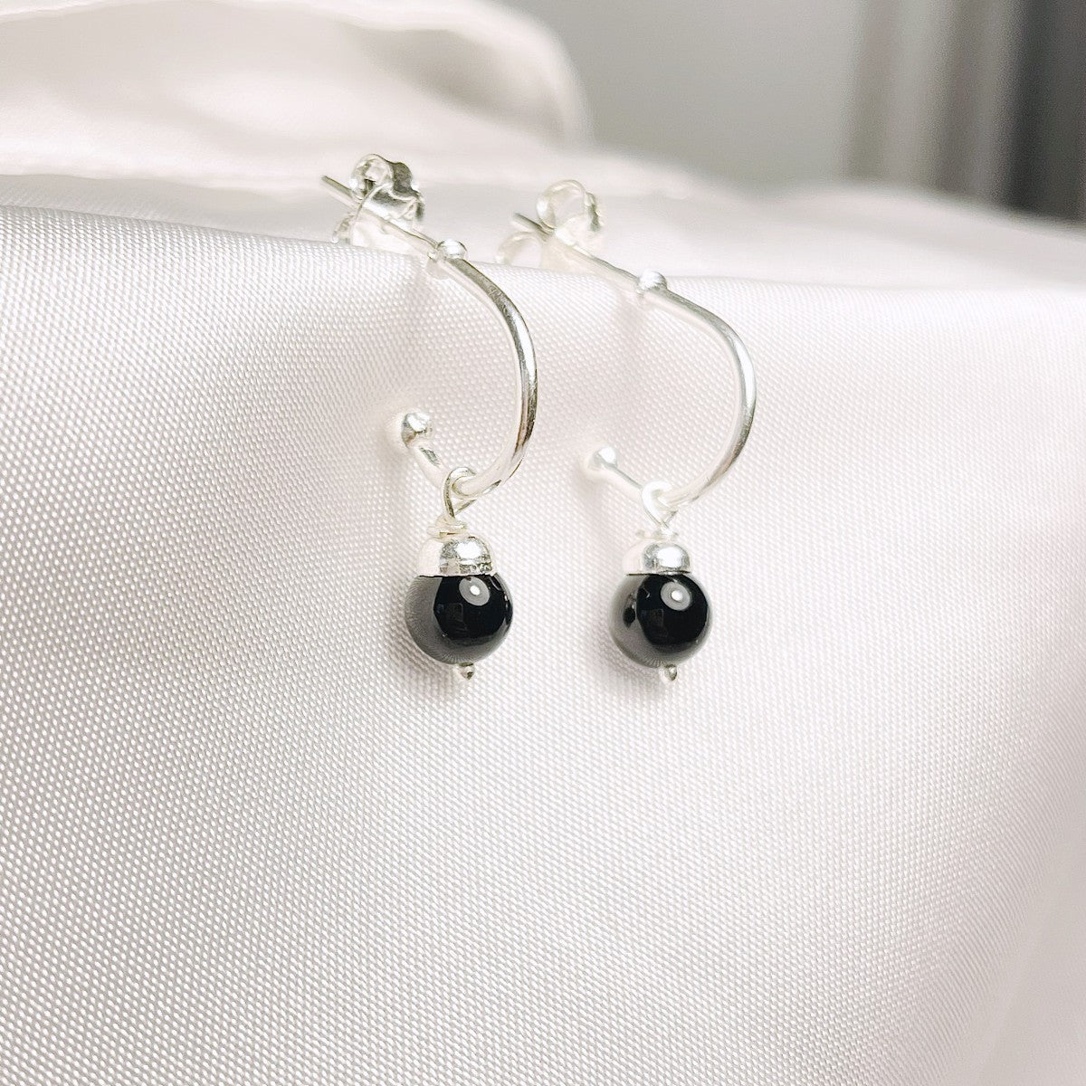 Sterling Silver Black Onyx Drop Earrings