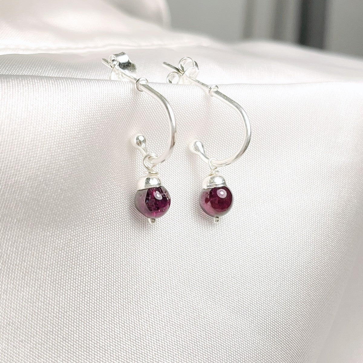 Sterling Silver Garnet Drop Earrings