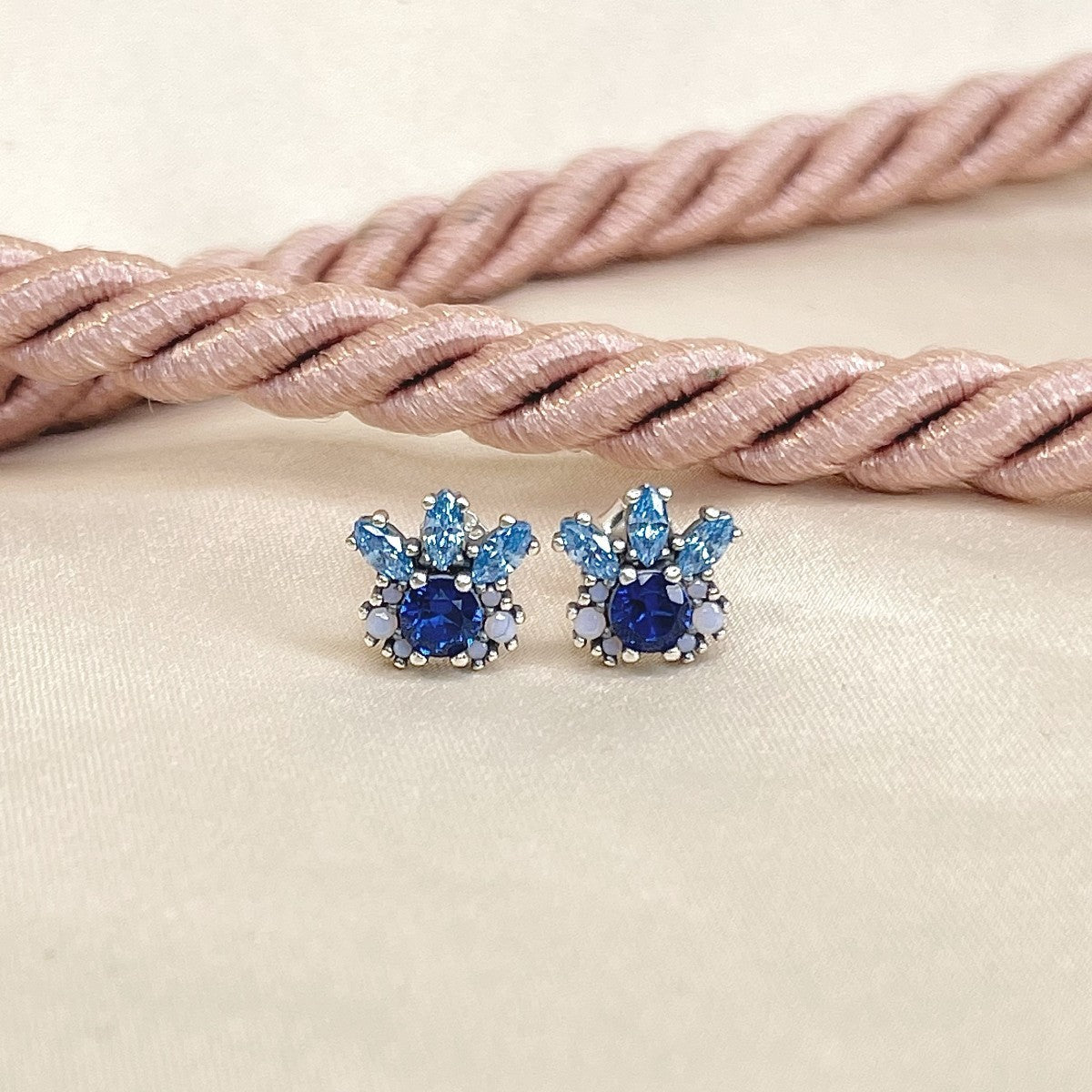 Sterling Silver Rhodium Plated Blue CZ Studs