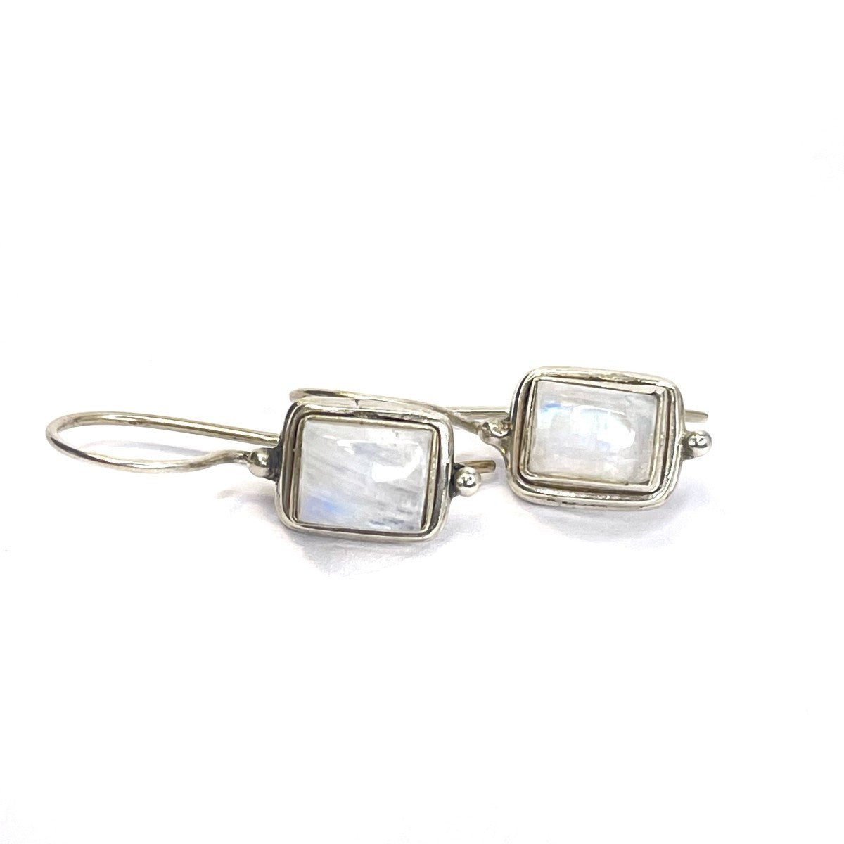 Sterling Silver Rectangle Moonstone Drop Earrings