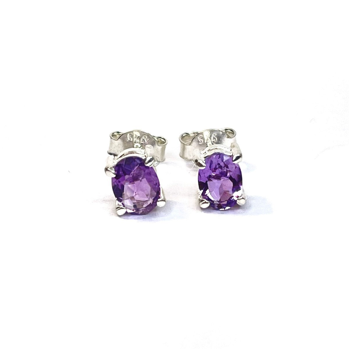 Sterling Silver Oval Amethyst Studs