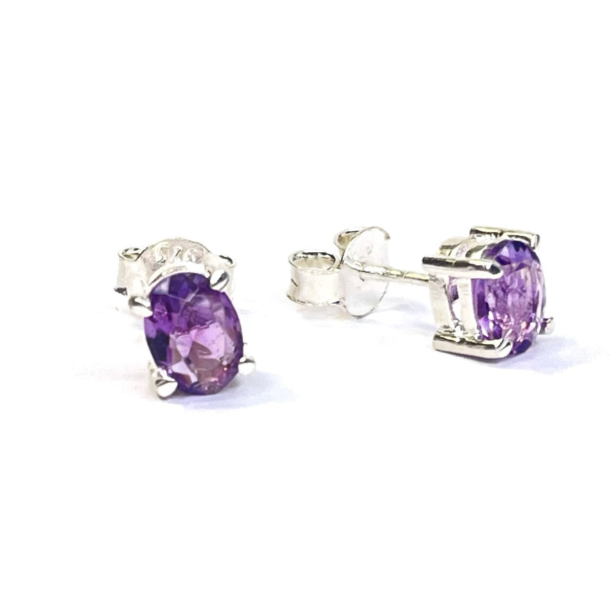 Sterling Silver Oval Amethyst Studs