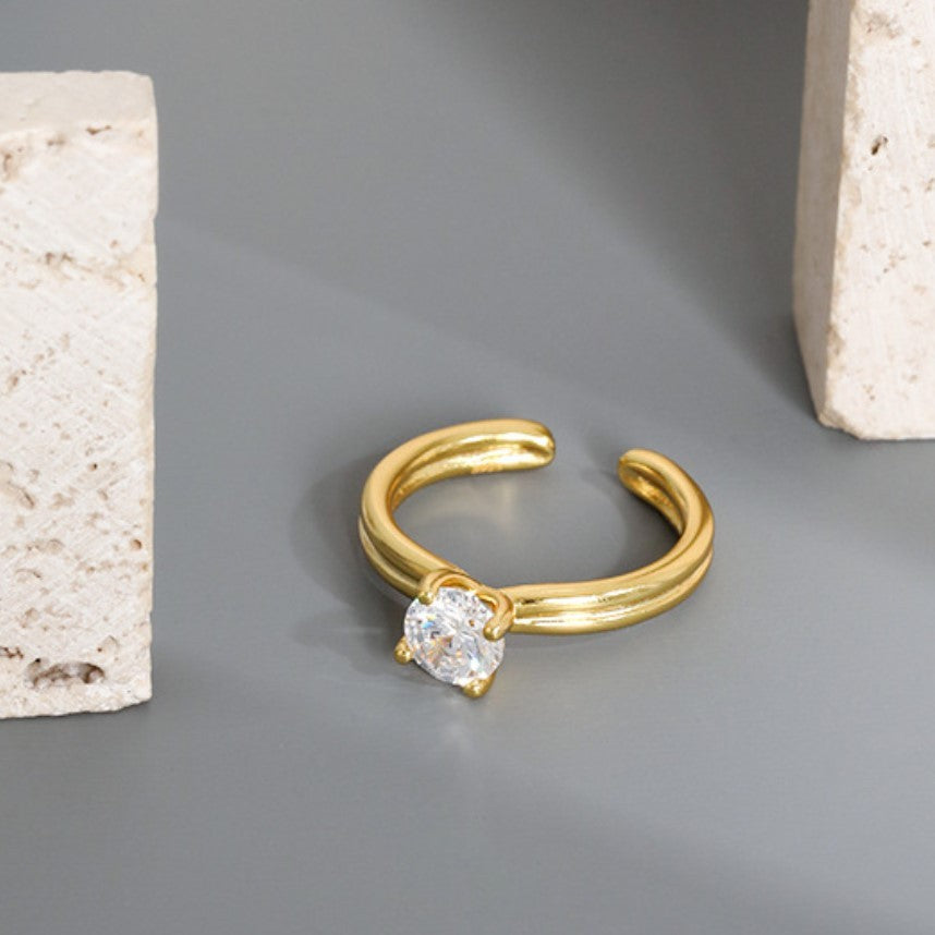 Sterling Silver Gold Plated CZ Crystal Ring