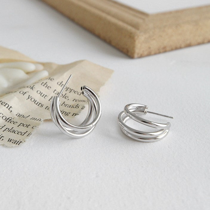 Sterling Silver Stud Earrings "Triple Hoops"