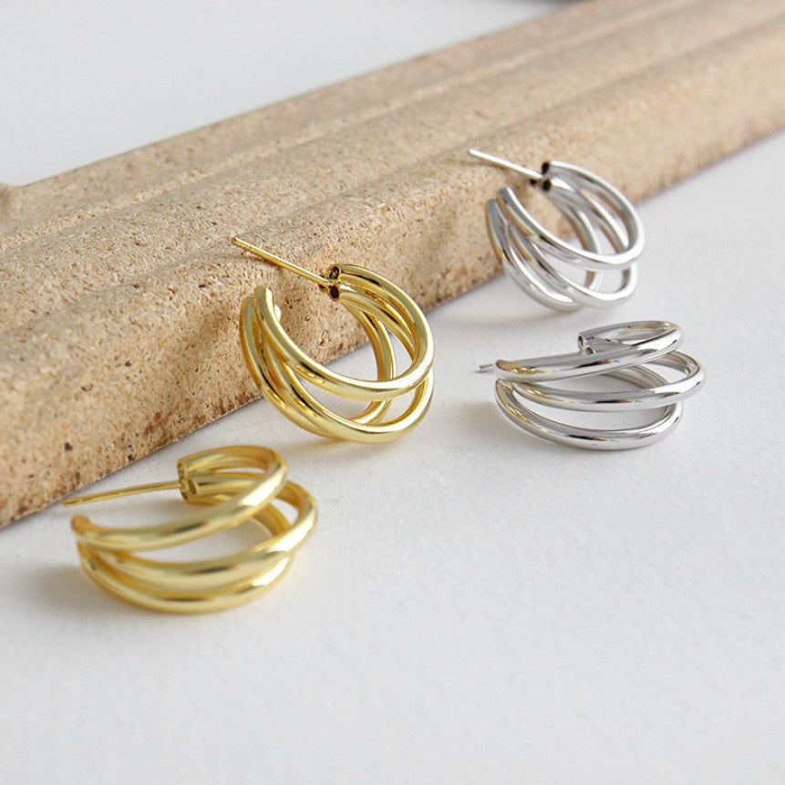 Sterling Silver Stud Earrings "Triple Hoops"