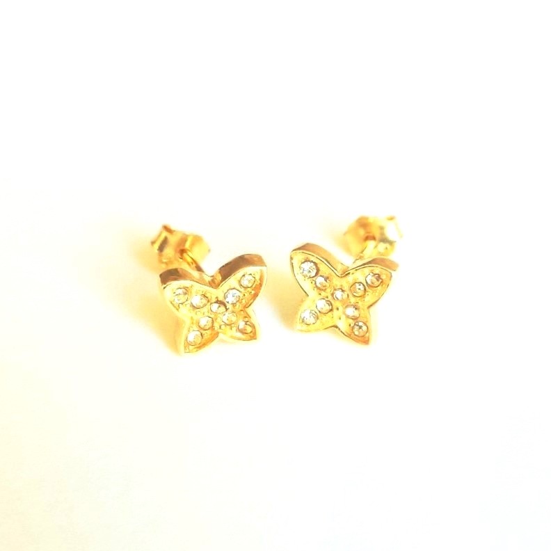 Sterling Silver Gold Plated CZ Butterfly Studs
