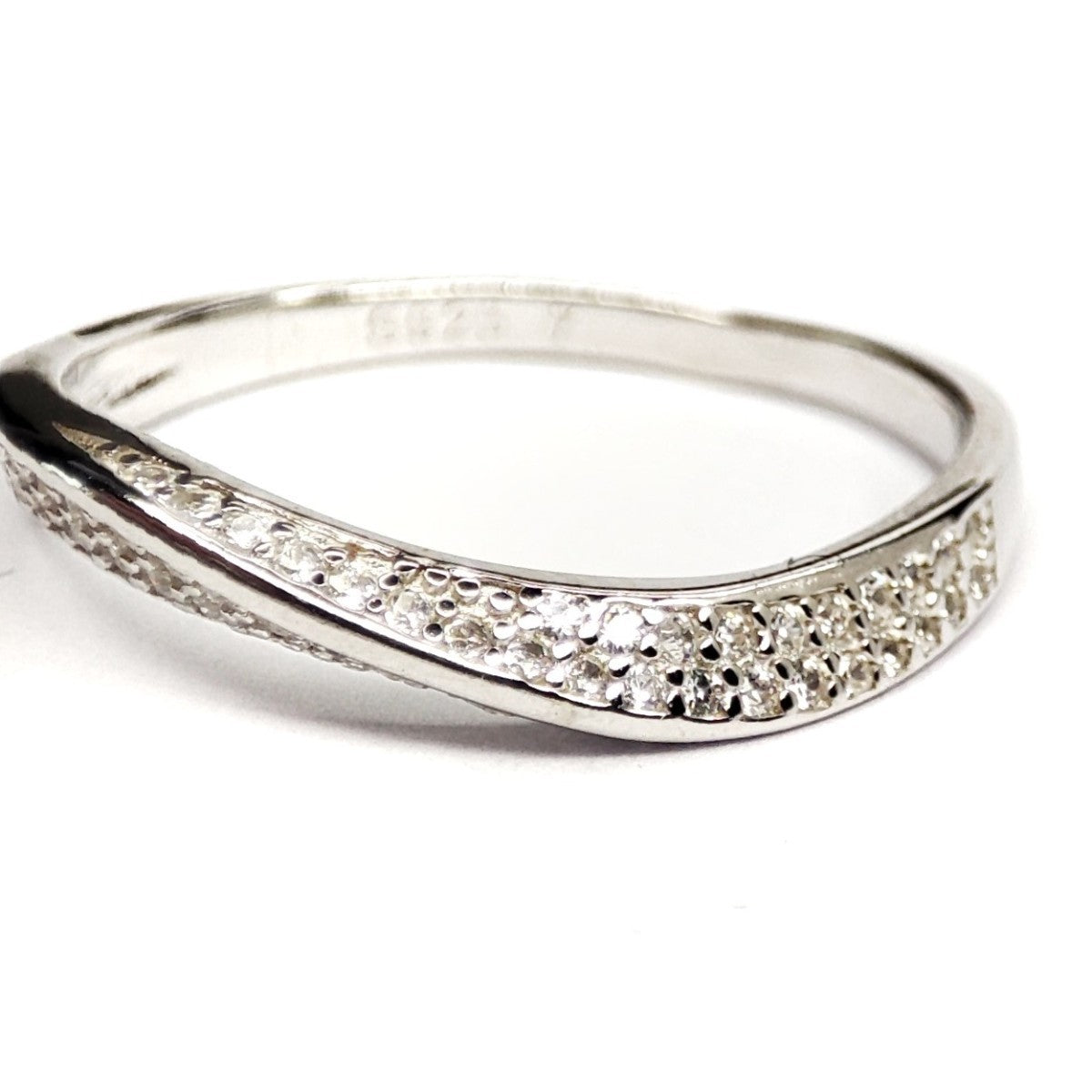 Sterling Silver Rhodium Plated CZ Wave Ring