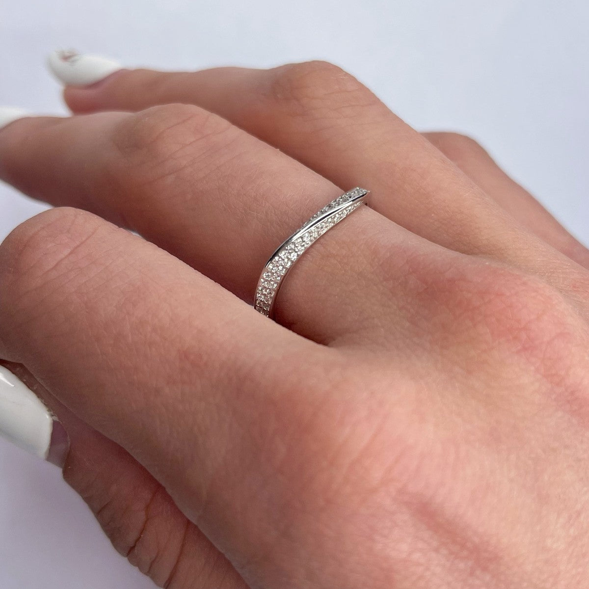 Sterling Silver Rhodium Plated CZ Wave Ring