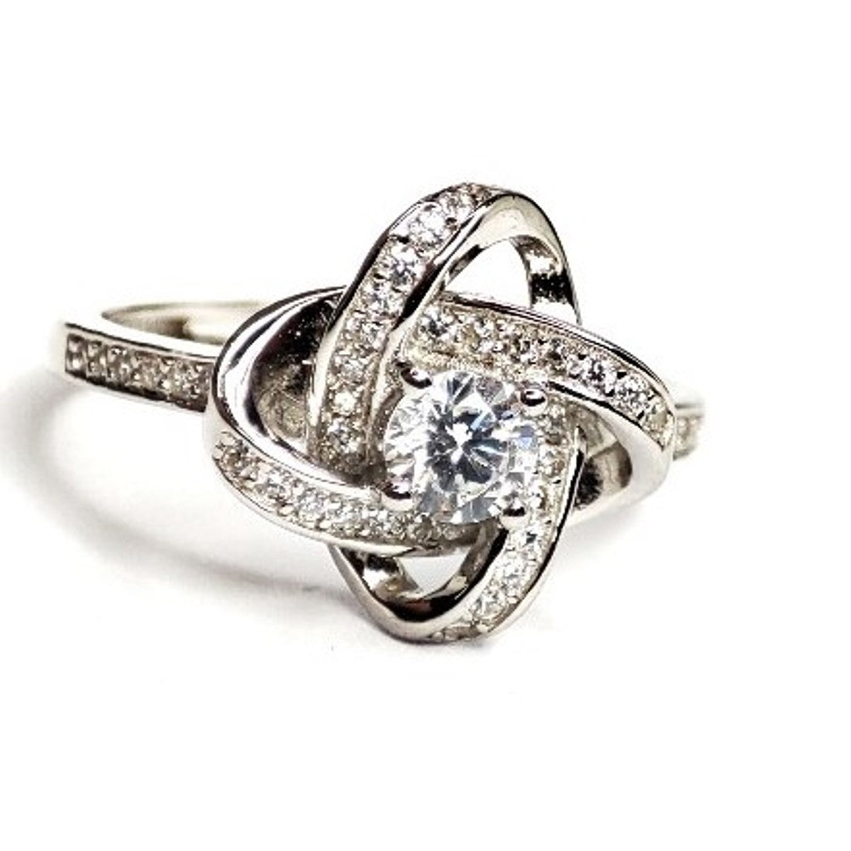 Sterling Silver Rhodium Plated CZ Flower Ring