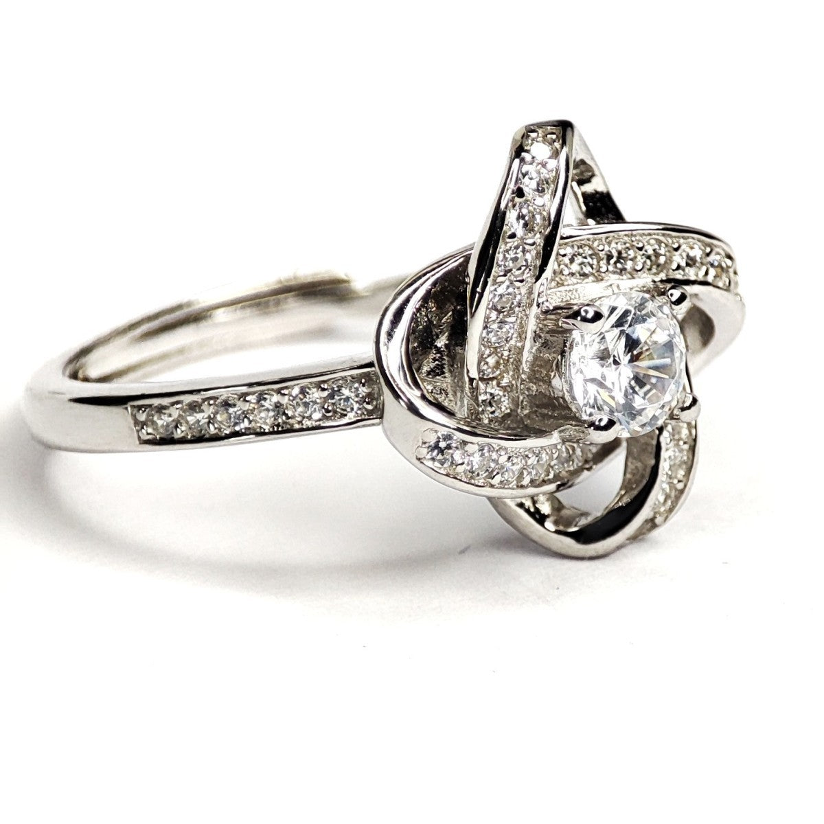 Sterling Silver Rhodium Plated CZ Flower Ring