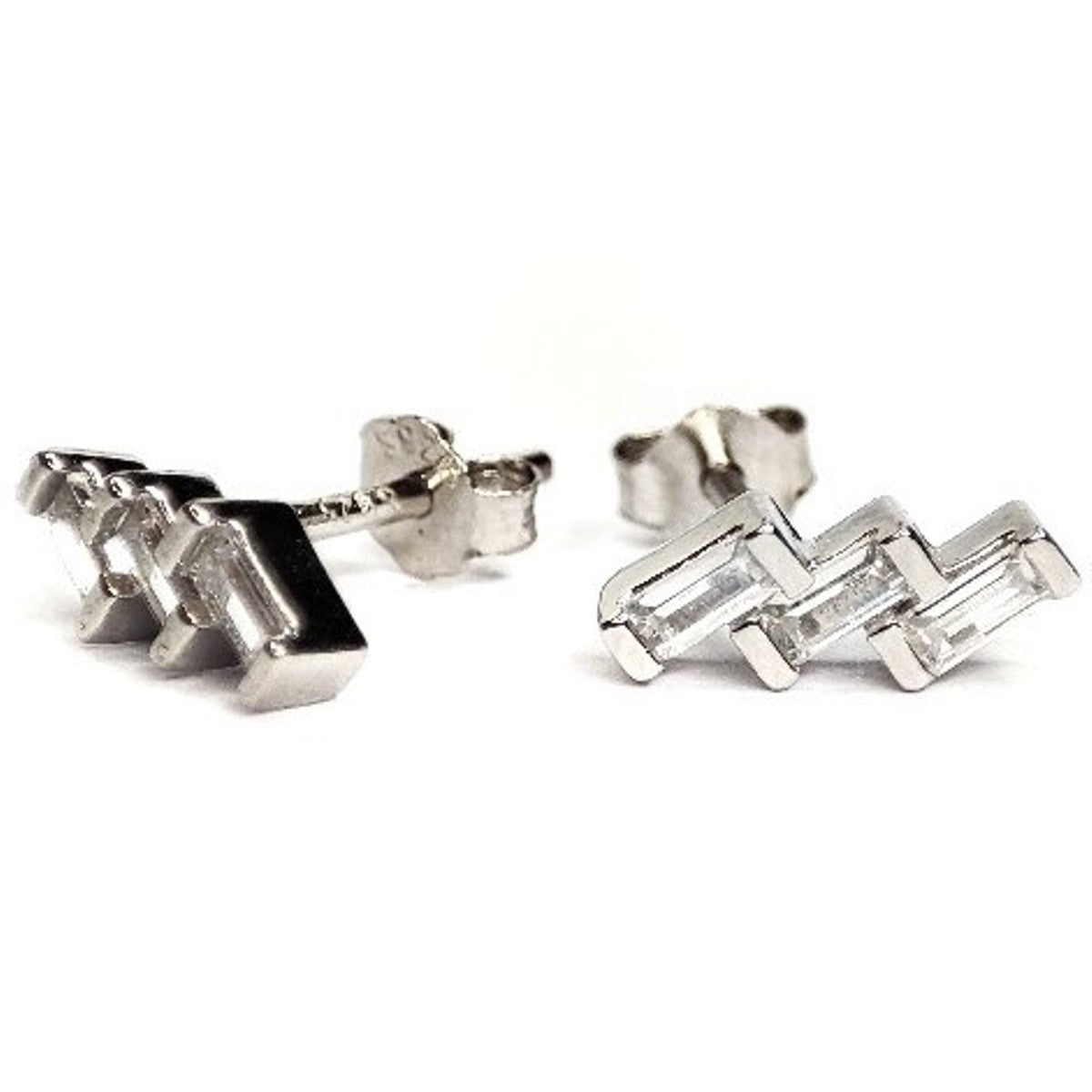 Sterling Silver Rhodium Plated CZ Studs