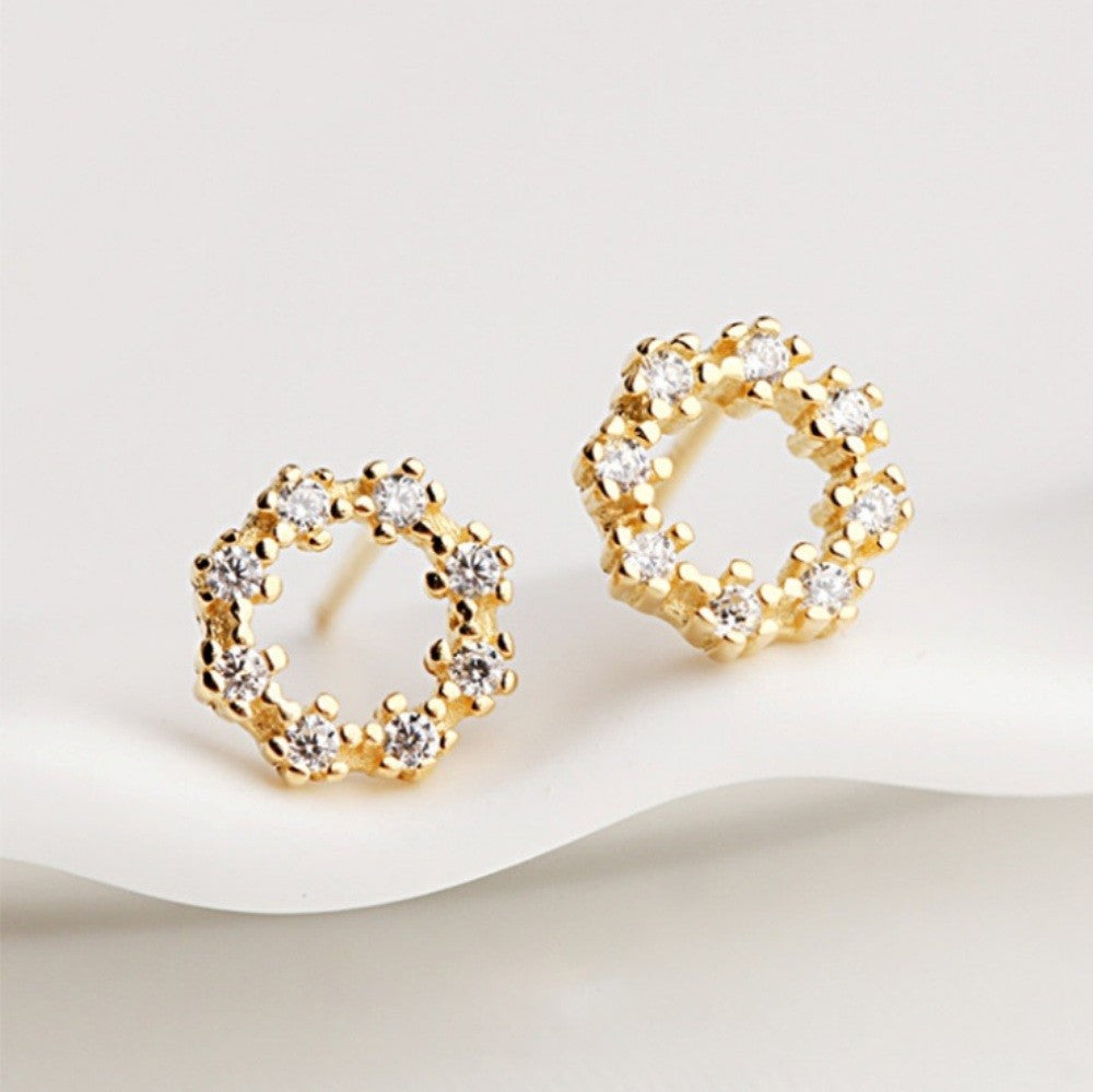 Sterling Silver Gold Plated Round CZ Studs
