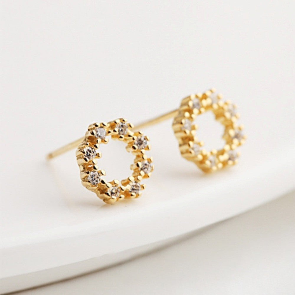 Sterling Silver Gold Plated Round CZ Studs