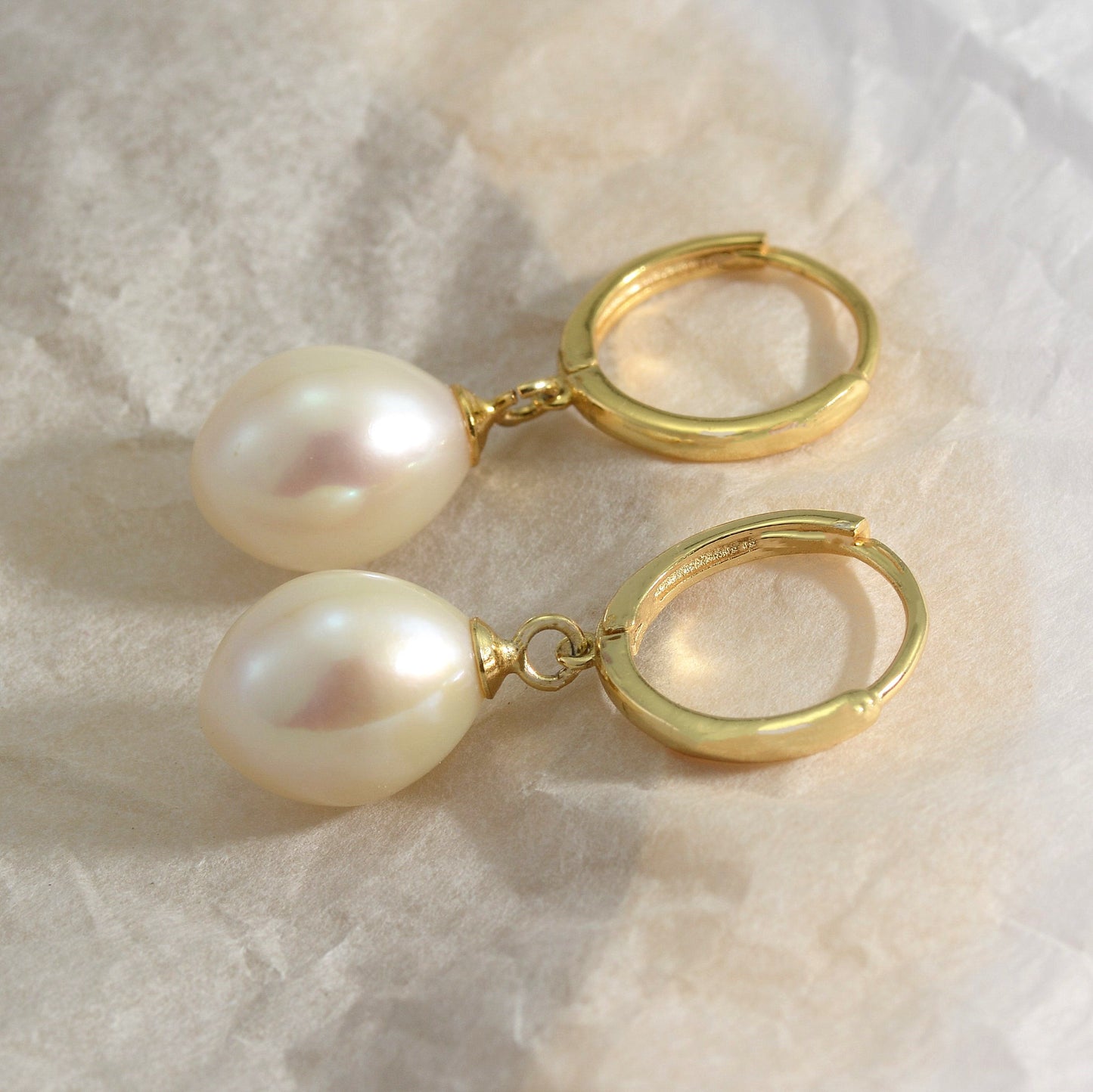 Sterling Silver Gold Plated Hoops with Pearl Charms