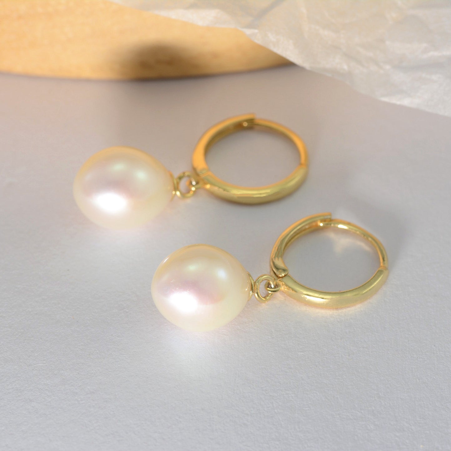 Sterling Silver Gold Plated Hoops with Pearl Charms