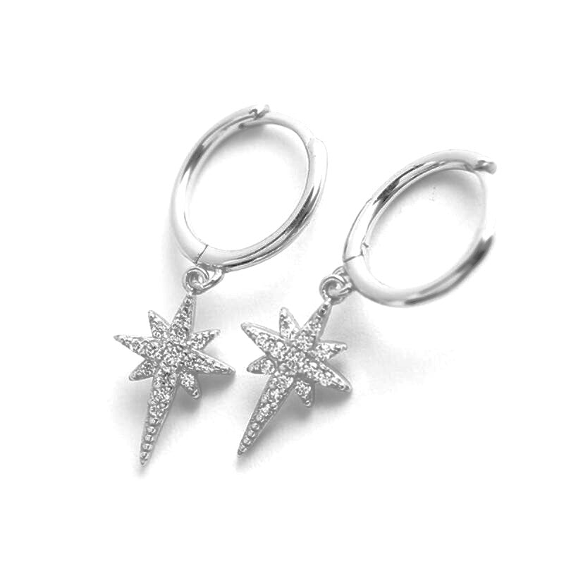 Sterling Silver Hoops with Star Charms