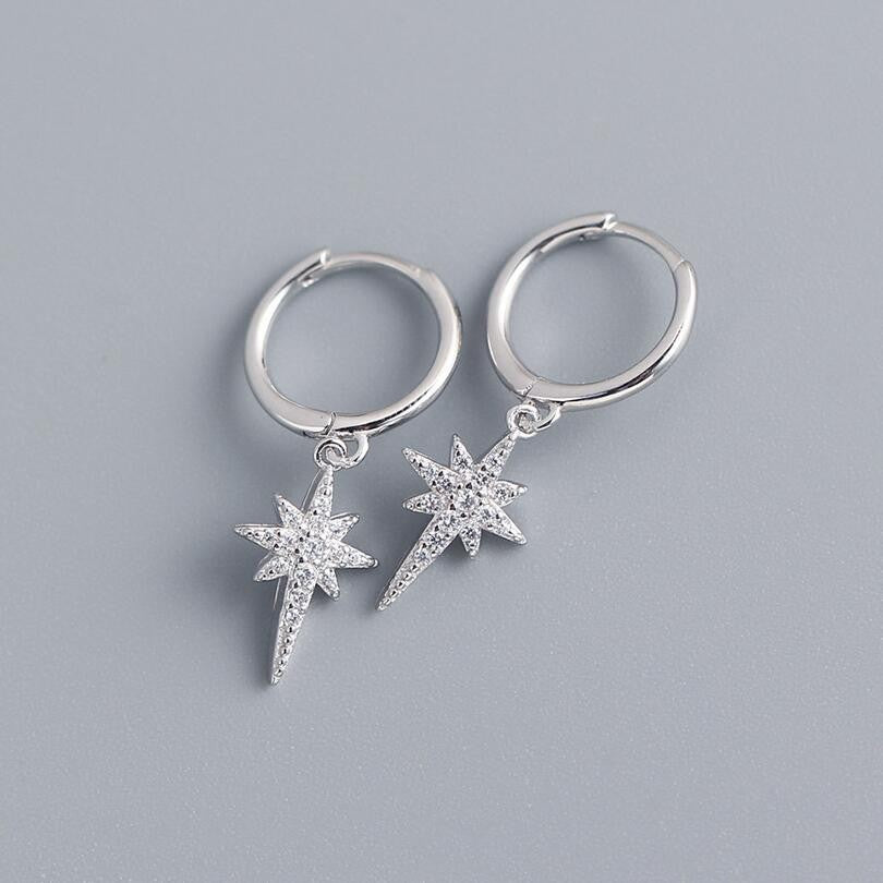 Sterling Silver Hoops with Star Charms