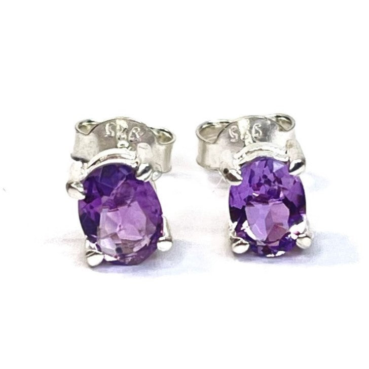 Sterling Silver Oval Amethyst Studs