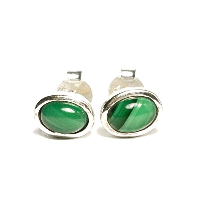Sterling Silver Oval Malachite Studs