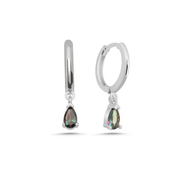 Sterling Silver Rhodium Plated Hoops with Mystic Topaz Charms