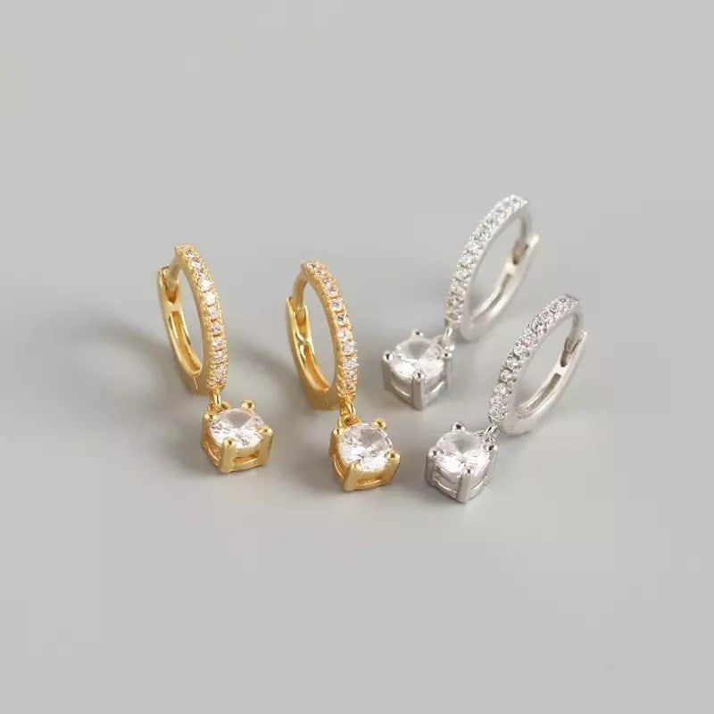 Sterling Silver Rhodium Plated Hoops with Charms