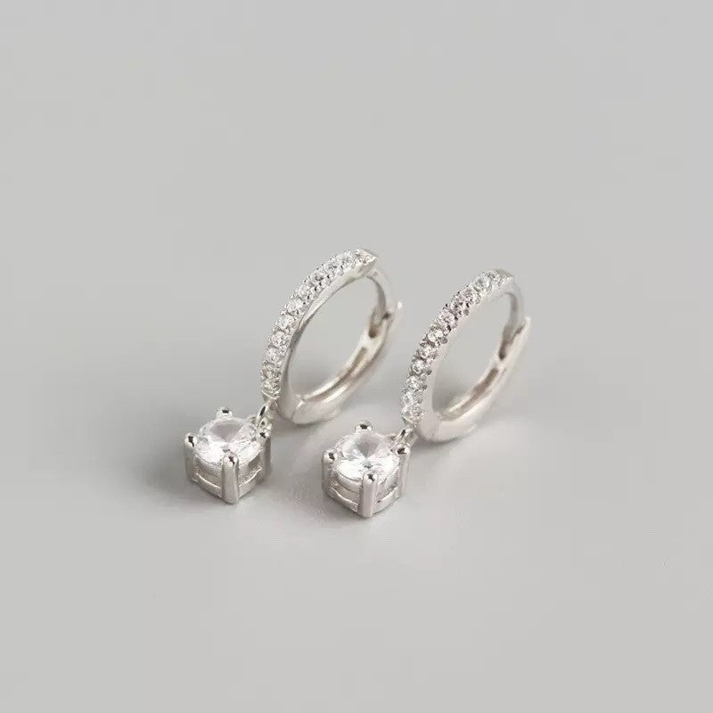 Sterling Silver Rhodium Plated Hoops with Charms