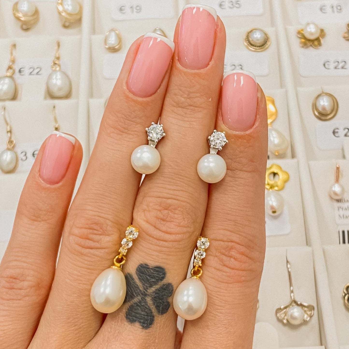 Sterling Silver Gold Plated Pearl & CZ Drop Earrings
