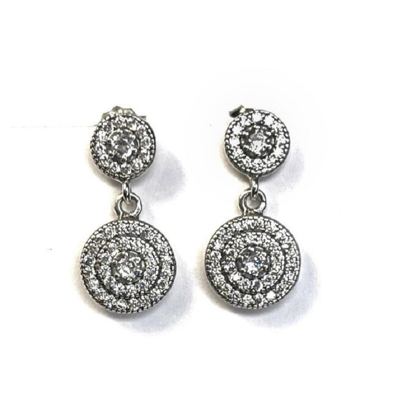 Sterling Silver Rhodium Plated CZ Drop Earrings