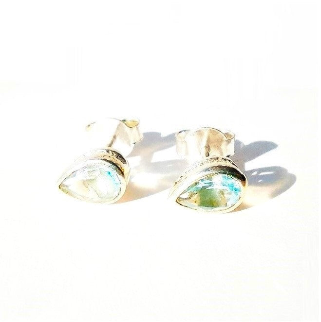 Sterling Silver Teardrop Blue Topaz Studs