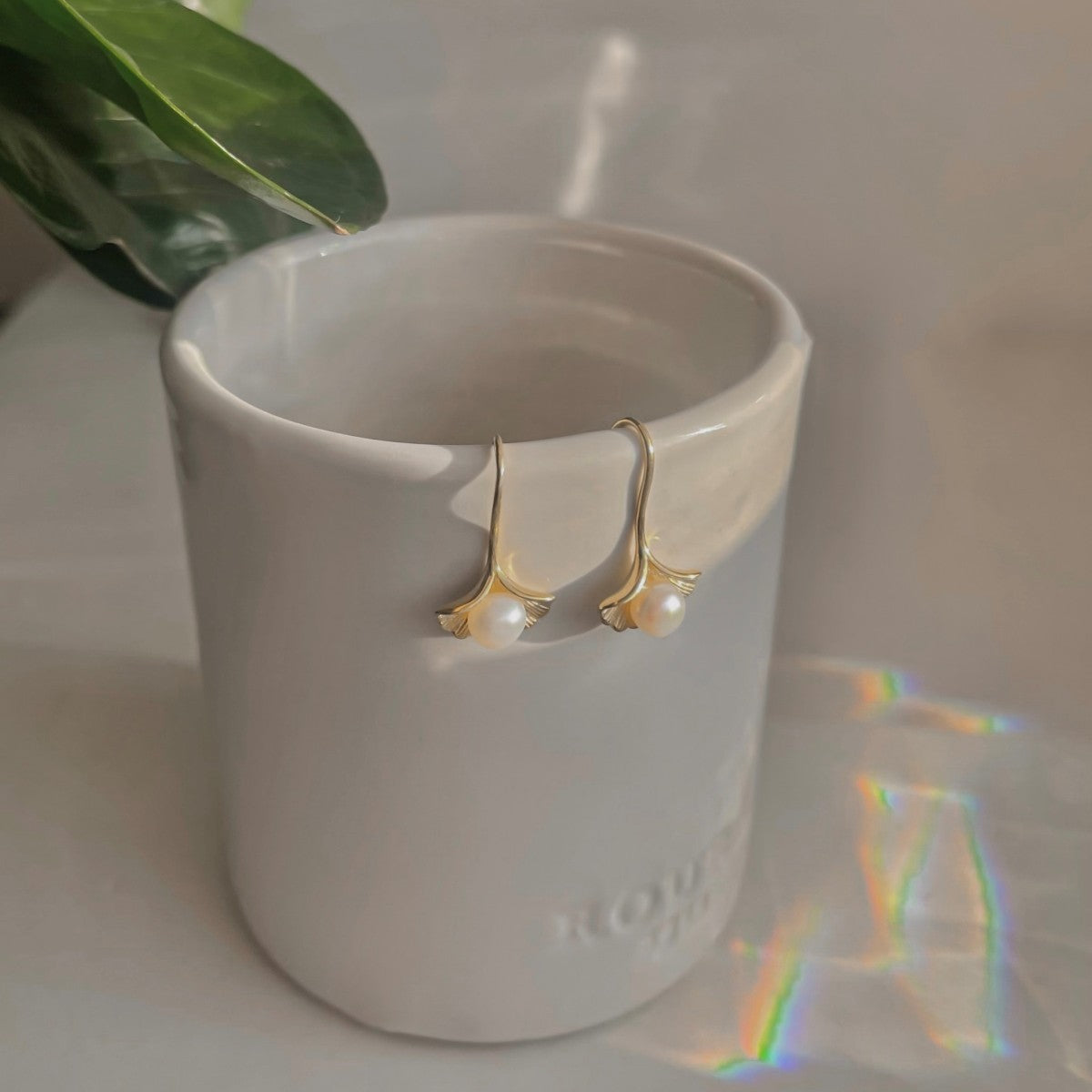 Sterling Silver Gold Plated Pearl Drop Earrings