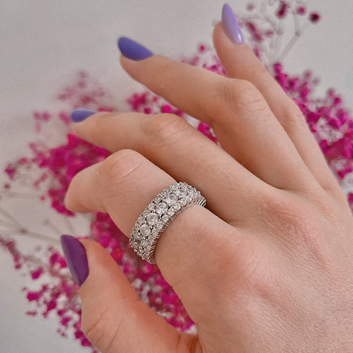 Sterling Silver Rhodium Plated CZ Band Ring