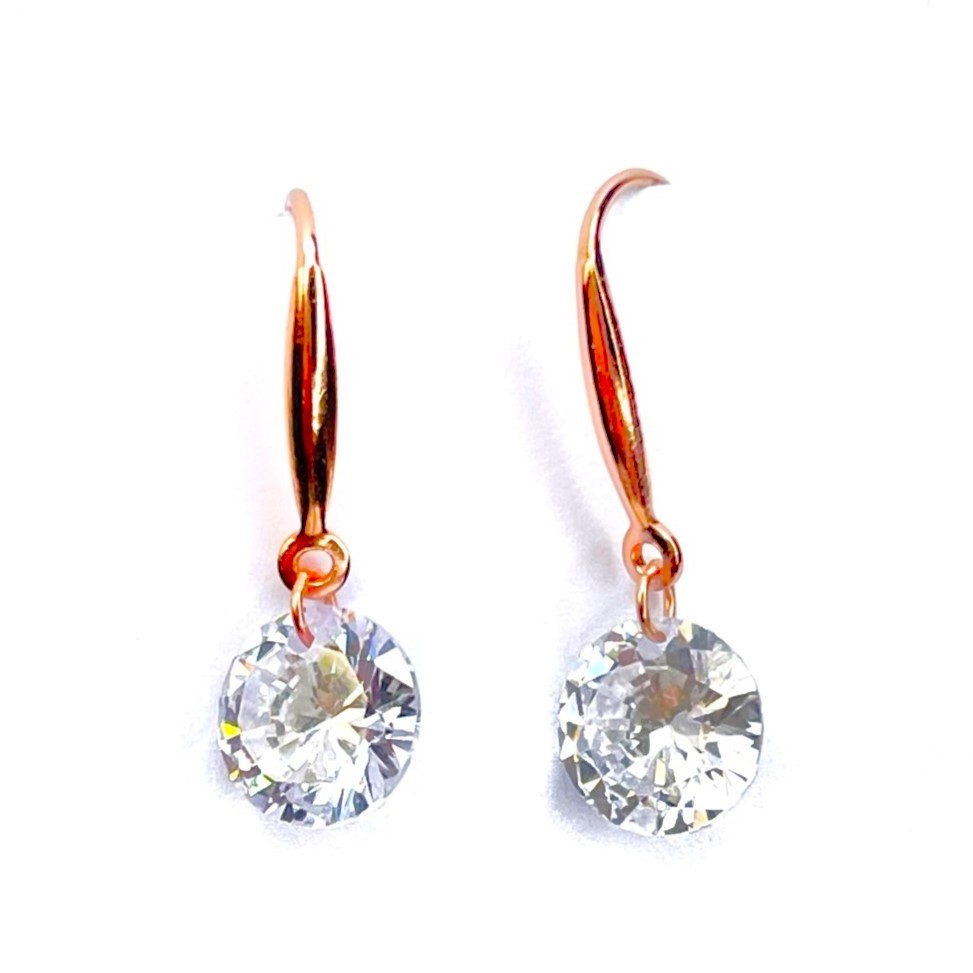 Sterling Silver Rose Gold Plated CZ Drop Earrings