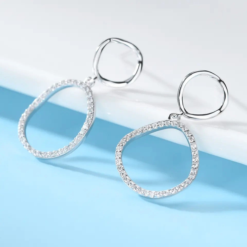 Sterling Silver Rhodium Plated CZ Drop Earrings