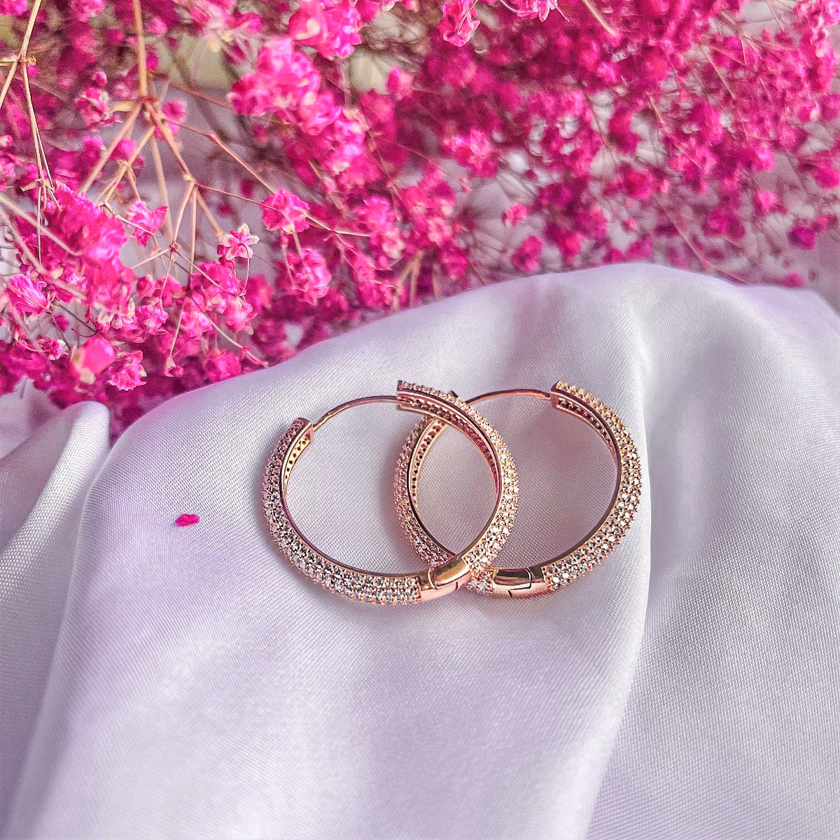 Sterling Silver Rose Gold Plated CZ Hoops