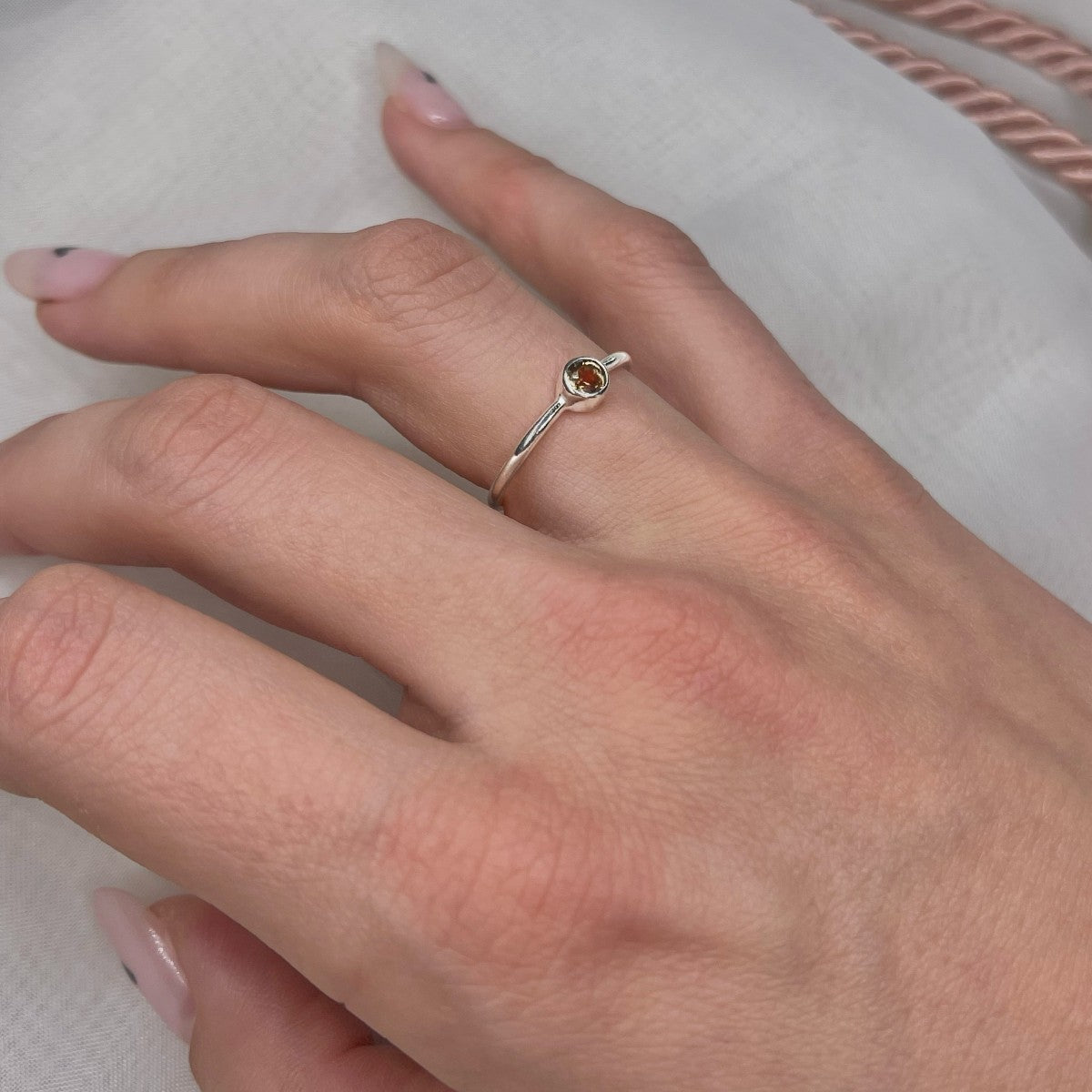 Sterling Silver Minimalist Smoky Quartz Ring