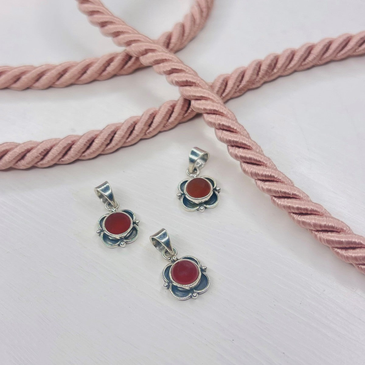 Sterling Silver Carnelian Flower Pendant Necklace