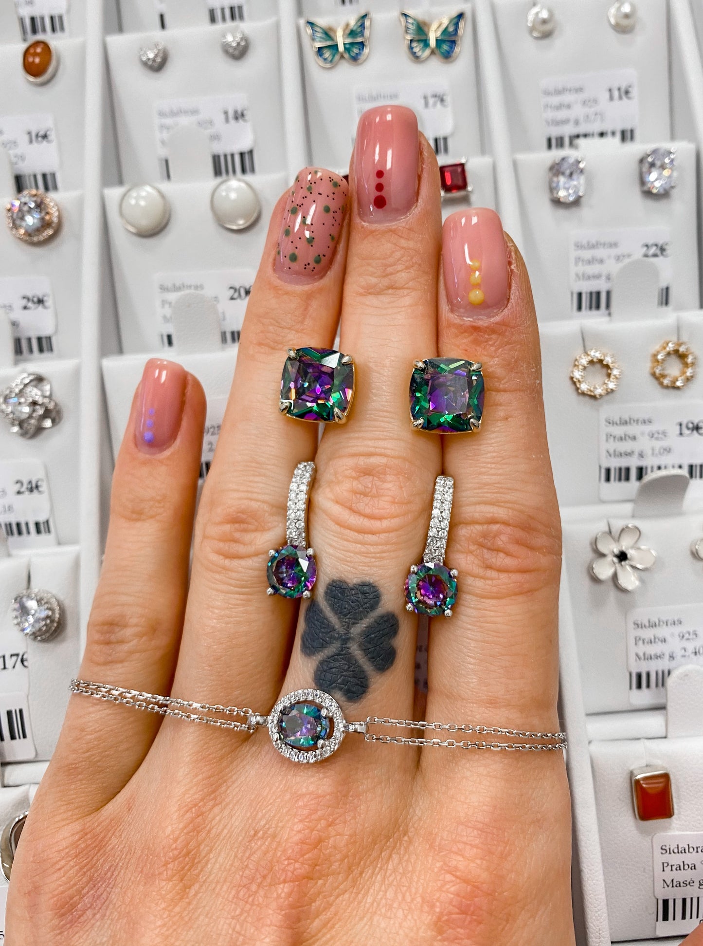 Silver Rhodium Plated Mystic Topaz Hoops