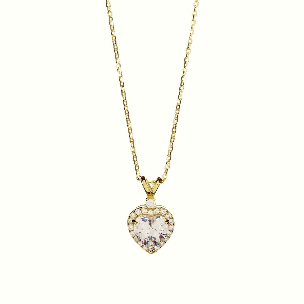 Sterling Silver Gold Plated CZ Heart Necklace