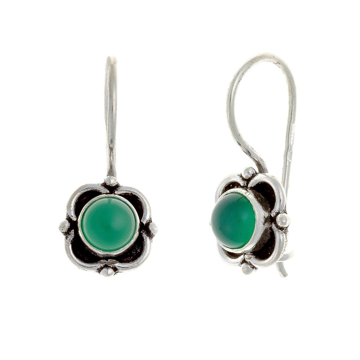 Sterling Silver Green Onyx Flower Earrings